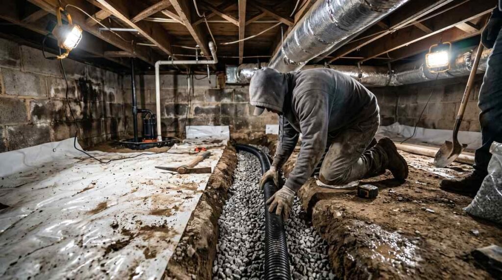 French Drain Installation for Crawl Spaces in North Carolina - French drain installation in North Carolina